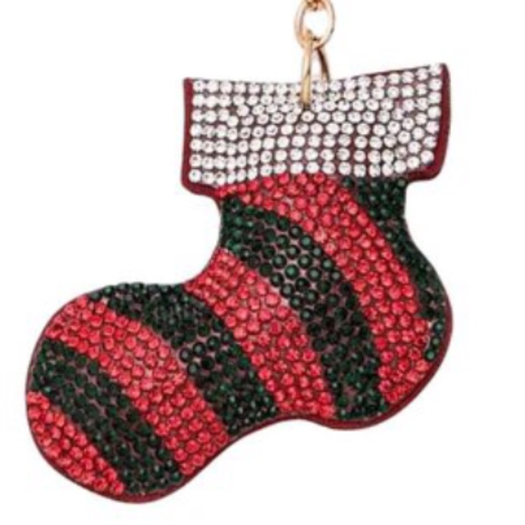 NWOT RHINESTONE CHRISTMAS STOCKING PURSE CHARM - Picture 2 of 2